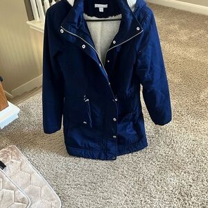 SOLD New York & Company Blue Utility Jacket with Hood